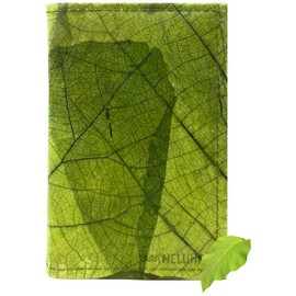 NELUHA Notebook A5 Blank Refillable Teak Leaves Vegan Sustainable Leather Alternative Diary Book Journal Book Cover Travel (Green)