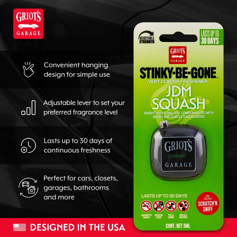 Griot's Garage Stinky-Be-Gone Vent Clip Air Freshener, Odor Remover, Car