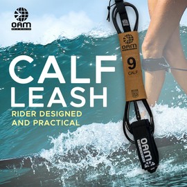 OAM Premium Calf Leash - 9', 10' - Made in The US - Surfboard Calf Leash w/Key Pocket, Soft Cuff, Double Swivel, Detachable Rail Saver, Molded Stand Off, Pro Design (9')