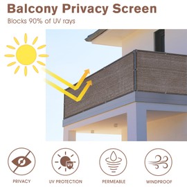 Sunny Guard Customized 3.3'x8' Brown Balcony Privacy Screen,180 GSM Apartments Railing Fence Cover,Heavy Duty Mesh Windscreen for Deck,Outdoor,Backyard,Patio