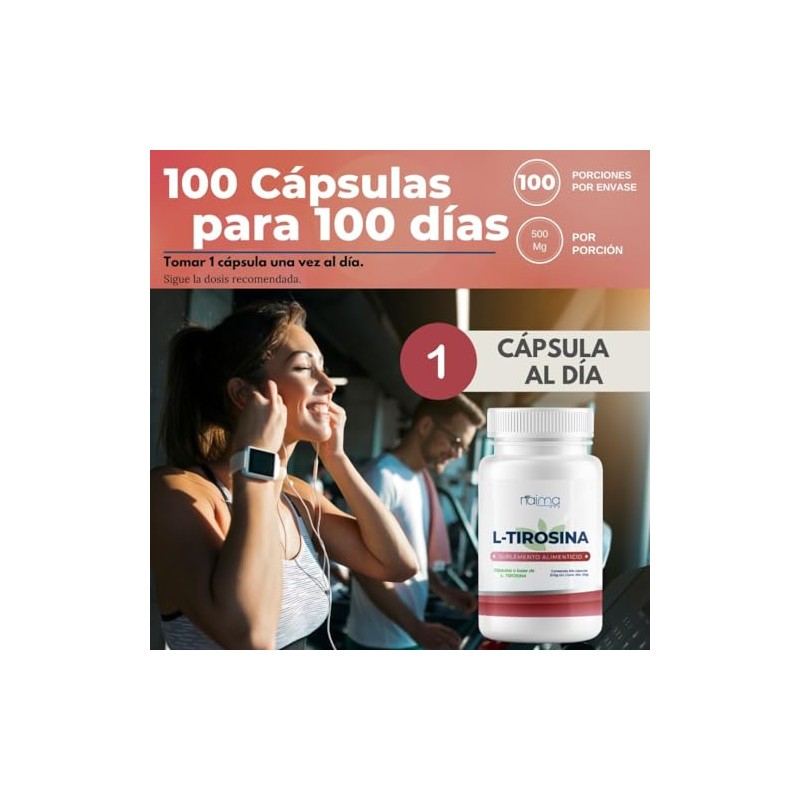 NAIMA L-Tirosina, 100 Cpsulas Suplemento Alimenticio 100 Puro y Natural
