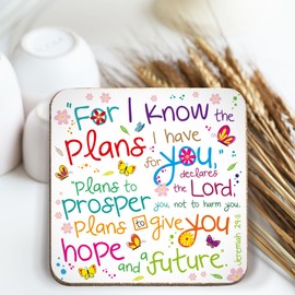 Christian Coasters, Pack of 12 cork coasters, each of a different design, with Bible verses or inspirational words. Beautiful Christian gifts for women or men, by Just Cards Direct (C151a)