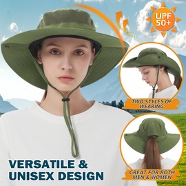 EINSKEY Cooling Sun Hat for Men Women, Packable Wide Brim Bucket Hat with Ponytai Adjustable Boonie Hat for Fishing Hiking