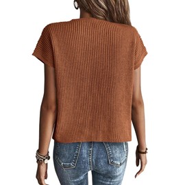 KIRUNDO Short Sleeve Sweater for Women 2025 Casual Sweater Vest Cotton Knit Pullover Tank Tops Trendy Spring Summer Outfits(Rust, X-Large)