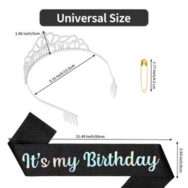 Araluky Birthday Crown Adult Woman & Glitter Its My Birthday Sash for Women Birthday Tiara for Women Birthday Hat Birthday Girl Crown Black Tiara for Women Parties Favors Birthday Decorations