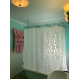 De-Mediocre Clawfoot Tub Shower Curtain 180x60 Inch Damask Liner All Warp Around Extra Wide Heavy Duty Vinyl Bath Curtain for Clawfoot Bathroom PEVA Waterproof Liner 36 Metal Hooks Stand Up Tub