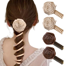 4 Pcs Rose Flower Braided Telephone Scrunchies Spiral Stretchy Ponytail Holders Hair Bands Phone Cord Hair Ties Women Daily Use Wedding Birthday Hairpin