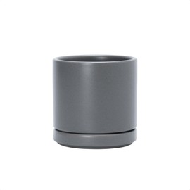 D'vine Dev 3.5 Inch Ceramic Planter Pot with Drainage Hole and Saucer, Indoor Cylinder Round Planter Pot, Speckled Grey, 94-O-A-3