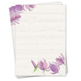 '# into Detail Romantic Design Letter Paper Flower | A4 Size 50 Sheets No. DV _ 018 | Colour: Purple/Lilac/Green Flowers, Beautiful Paper, Romantic, Love