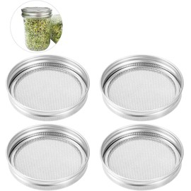 ProLeo 4 Pieces Stainless Steel Sprout Jar Lid Kit for Excellent Ventilation Wide Mouth Preserving Jars for Making