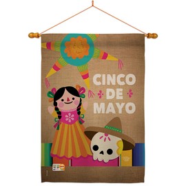 Ornament Collection HS192059-P3-03 Cinco de Mayo Day Country & Primitive Southwest Impressions Decorative Vertical 28" x 40" House Flag Set Wood Dowel with String Hardware