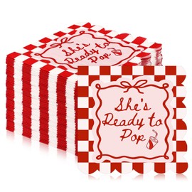 Affrolling 50 Pcs Baby Shower Napkin She's Ready to Pop 2-ply Scalloped Edged Dessert Napkins Folded 5 x 5 Inches Disposable Red Checkerboard Pattern Napkins for Gender Reveal Party Decorations