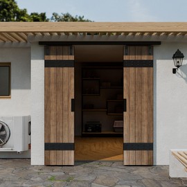 TOPCCJHHD 10FT/120'' Double Barn Door Hardware Sliding Box Rail Kit Ceiling Mount for Exterior Interior Door Heavy Duty Black No Door