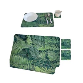 Set of 2 PVC Baby Placemats and 2 PVC Baby Coasters - Stylish, Non-Slip, and Washable Kids Placemats for Dining Table - Toddler-Friendly, Flexible Design for Easy Cleanup (Leaf)