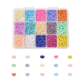 HappyHome 7,500 Pieces DIY Threading Beads, Handicrafts, Accessories, Glass Beads, Round 0.1 inch (3 mm), 15 Colors