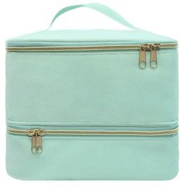 LIVEBAY Nail Polish Organizer Bag, Double-Layer Nail Supplies Makeup Organizer Bag - Holds 30 Bottles & Nail Lamp, Professional Nail Kit Storage Carrying Case (Green)