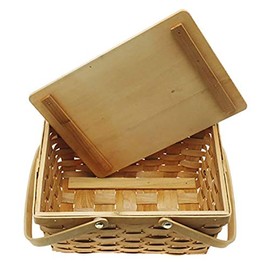 Dean & Deluca Basket with Lid, S, Basket Bag, Natural Bag, Beige, Mini, Small, Storage, Picnic, Bento Box, Sports Festival, Park, Bag, Basket Bag with Shop Bag