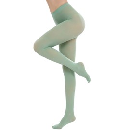 CozyWow Women's 80 Denier Solid Color Soft Opaque Footed Tights light green sm