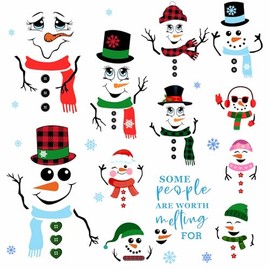 Funny Snowman Decals Christmas Snowman Faces Stickers for Glass Jar Window Clings Christmas Ornaments Decals Cute Cartoon Snowman DIY Craft Faces Window Stickers Party Supplies Decorations
