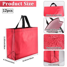 SOFPLATE 12Pcs 12.6 x 4.7 x 11 Inch Red Reusable Gift Bags with Handles Glossy Tote Bags Bulk Large Non Weaven Fabric Rectangle Laser Goodie Tote for Party Favor Birthday Christmas Wedding Holiday