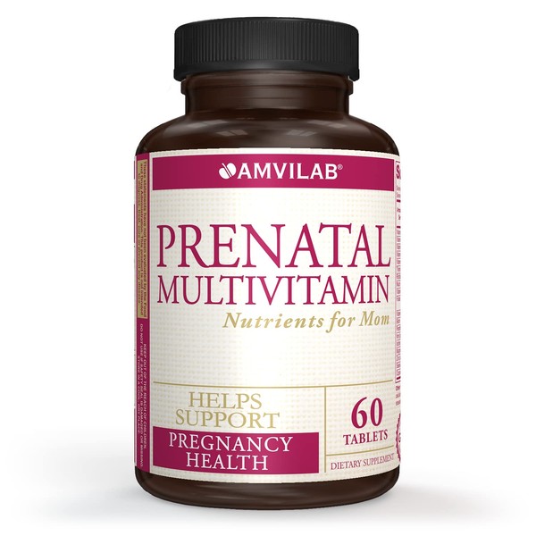 Amvilab Prenatal Multivitamin - One Serving a Day with All Essential Nutrients for Mom and Baby. Specially Formulated for Pregnant Women and Women Trying to Get Pregnant. 60 Tablets 2 Month Supply