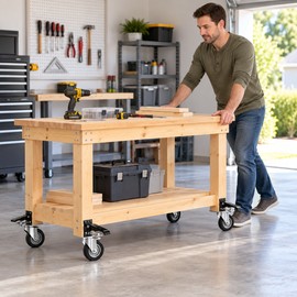 Retractable Workbench Casters, Set of 4 – 2.5-Inch PU Swivel Wheels with Foot-Operated Lift Pedals