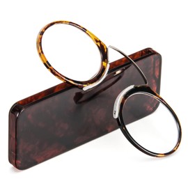 REAVEE Ultra Thin Armless Reading Glasses for Men Women, No Temple Pinch Nose Clip on Readers Small Pocket with Mini Portable Case, Tortoise +1.5