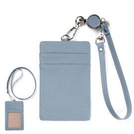 Bearneko Pass Case, Reel Included, Commuter Pass Case, Men's, Women's, Genuine Leather, ID Card Holder, Vertical, Double-Sided, 4 Card Pockets, Lanyard Included, Ribbon, Neck Strap Included, blue