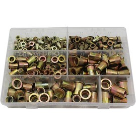 210Pcs Rivet Nut M4 M5 M6 M8 M10 M12 Zinc Plated Carbon Steel Flat Head Rivnut Threaded Insert Rivet Nuts Assortment Set