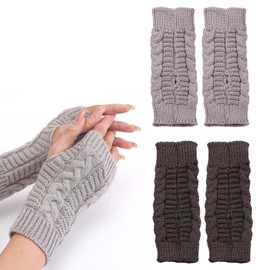 Knitted Arm Warmers Gloves Winter Long Fingerless Gloves, Essential Wool Gloves & Mittens Set for Men and Women - Fingerless Design with Elegant Knit Pattern in Stylish Dark & Light Grey
