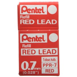 Pentel Refill 12 Pack, 0.7mm, Medium, Lead Red (PPR-7)