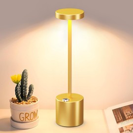 Recargables Lámparas de Mesa Inalámbricas, 3 Temperaturas de Color y Infinitamente Regulable Brillo con USB,Lámpara de Escritorio LED Portátil, Control Táctil Lámpara de Escritorio para Dormitorio, Sala de Estar, Oficina de Lectura (34cm/dorado)