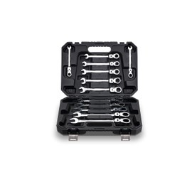 FLZOSPER 12-Piece Flexible Head Ratcheting Wrench Set，Metric Combination Spanner Kit, 8-19mm Chrome Vanadium Steel Ratchet Wrench Set with Portable Suspended Toolbox