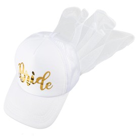 Framendino, White Bachelorette Bride Baseball Hat Trucker with Detachable Veil for Wedding Party