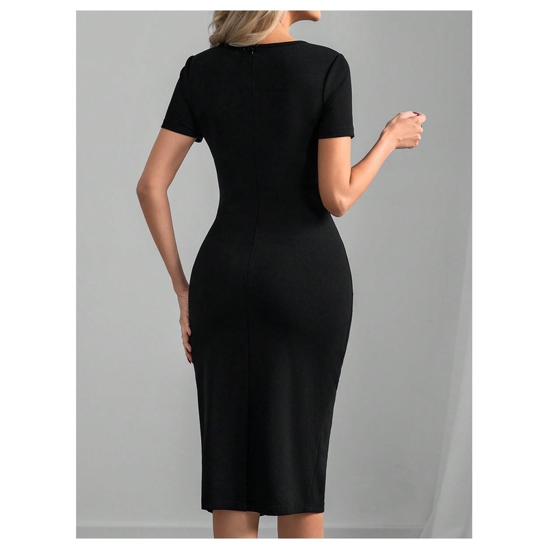 SOLY HUX Women's Summer Short Sleeve Midi Dress PU Leather