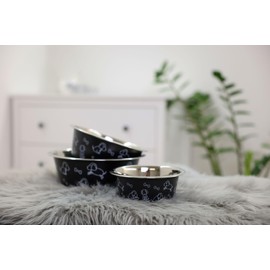 Kerbl Pet Stainless Steel Bowl Approx. 2800 ml Black with Motif