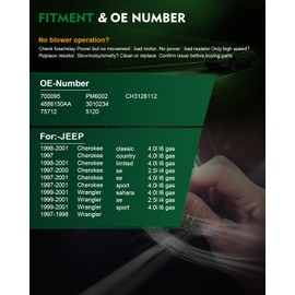 SZKAIDAG HVAC Heater Blower Motor with Fan Cage for:-Jeep Cherokee 1997 1998 1999 2000 2001 Wrangler 1997 1998 1999 2000 2001, 2.5L 4.0L L4 L6, A/C Heater Blower Motor OE# 700095 4886150AA 3010234