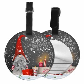 TKS MITLAN 1 Pack Christmas Dwarf PU Leather Travel Cruise Luggage Tag Candles and Gift Boxes Baggage Bag Backpack Instrument with Privacy Flap Name ID Label for Women Men Girls Suitcase(Round)