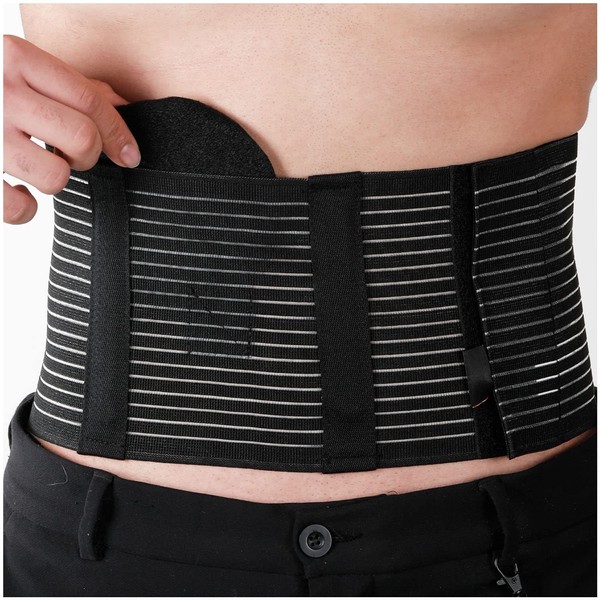 Armor Adult Flexible Umbilical Hernia Support Belt for Relief of Abdominal Pain and Pressure, Stretchy Elastic Tummy Control Comfort, Black Color, Size Medium for Men and Women