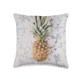 Natural Elements Whitemarble Design Pineapple Modern Look for Woman Classic Hawaii Design Throw Pillow, 16x16, Multicolor
