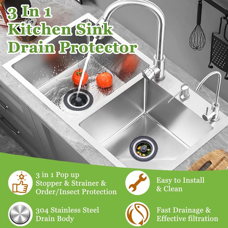 WSYLEN 3 in 1 Kitchen Sink Drain Strainer and Stopper