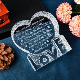 YWHL Long Distance Relationship Gifts, Laser Engraved Love Crystal Long Distance Couples Gift for Girlfriend Boyfriend Him Her on Birthday Anniversary Christmas Valentine Day