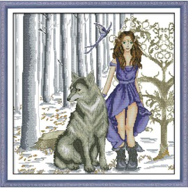 Aiorkeng - Kits de punto de cruz estampados, gama completa de kits de inicio de bordado para principiantes - Kits impresos Forest Princess 2 (impreso) 11CT 3 hebras 20.5 x 20.5 pulgadas