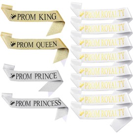 Lyrow 12 Pcs Graduation Prom King and Queen Sashes Set, Prom Prince Princess Glitter Sashes for Grad Party School Dance Homecoming Court Royalty Cosplay Accessories(White)