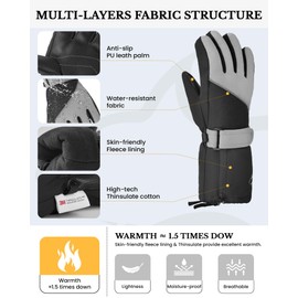 Caracaleap Snow Gloves for Kids 7-9 Kids Snow Ski Gloves Waterproof Thinsulate Warm Winter Gloves for Boys Girls 6-8 Black 7-9Y