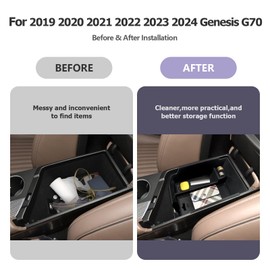 LUWU for 2025 Genesis G70 Accessories,2019-2025 Genesis G70 Center Console Organizer 2025 G70 Armrest Storage Box Genesis G70 Console Organizer Tray 2025 Genesis G70 Armrest Organizer Tray Black-trim