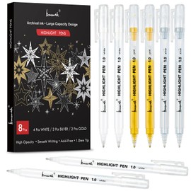Brusarth White Gold and Silver Gel Pen Set, 1mm Extra Fine Point Pens Gel Ink Pens Opaque Archival Ink Pens for Black Paper Drawing, Sketching,Card Making, Illustration, Bullet Journaling, 8 Pack