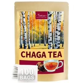 TeeLux Chaga Tea Bags, Pure & Natural Chaga Mushroom Tea, Smooth Flavor, Caffeine Free, 100 Count