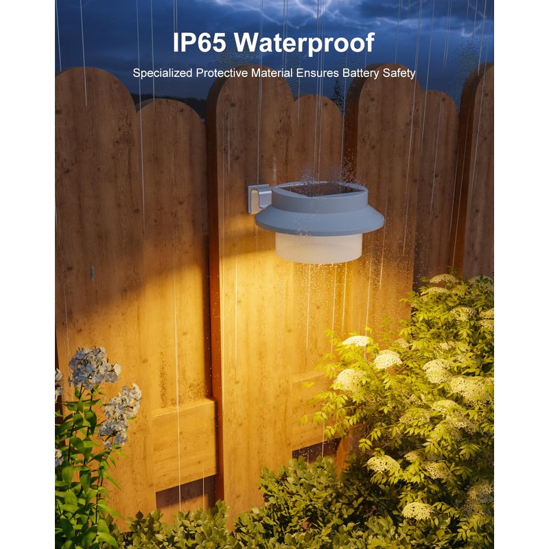 4 Pack White Bright Solar Powered Gutter Mounted Lights Outdoor
