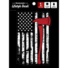 Tattered Black & White Firefighter Flag - Thin Red Line Distressed Flag Fire Fighter Vinyl Car Sticker for Truck Window Bumper Laptop US Flag